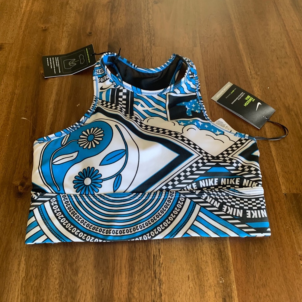 Blue Nike swoosh sports bra